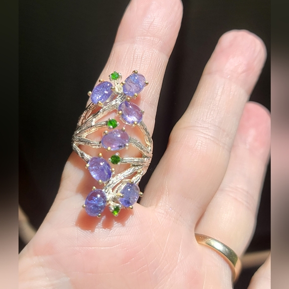 Tanzanite & Chrome Diopside sterling finger cuff sz8 - Picture 5 of 8